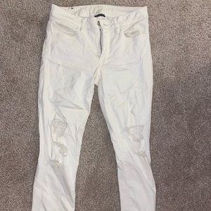 White Distressed American Eagle Cropped Jeans Super Stretch